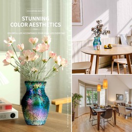 ZHIPINHUI 8" H Green Mosaic Glass Flower Vase,Decor Home Modern Midsize Mosaic Vase for Bedroom Livingroom Kitchen Office Wedding,Unique Gift