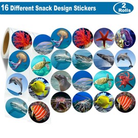 Hohamn 600Pcs Sea Animals Stickers Roll 1.5 Inch 16 Styles Ocean Life Label Stickers for Kids Party Favors Teacher Reward Encouragement Motivational Stickers