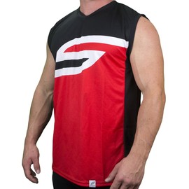 Social Paintball Sleeveless Jersey, Ying Yang Red Black White S with Mesh Sides (Small)