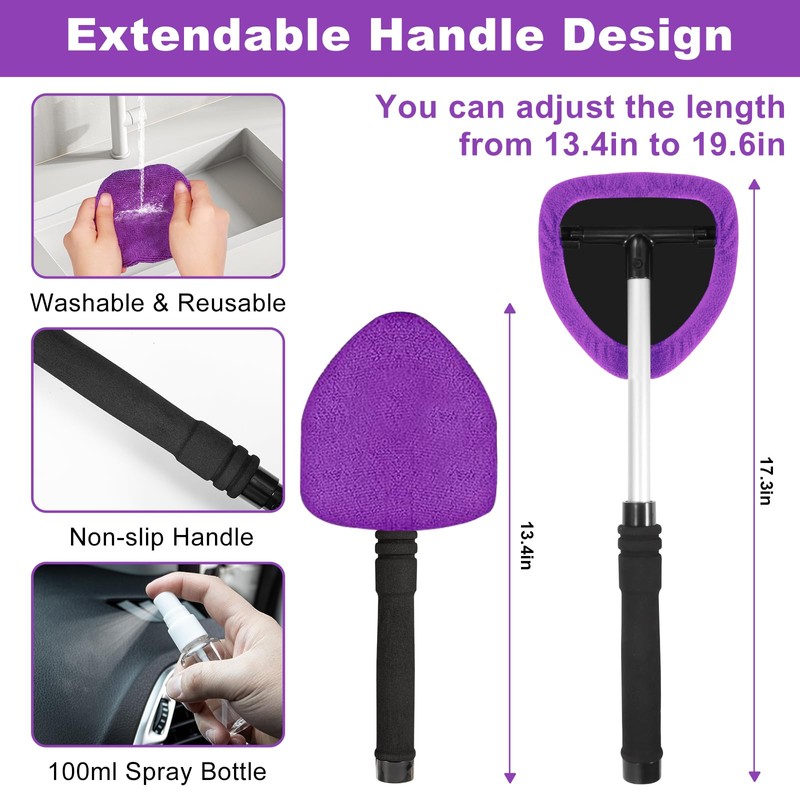 Viewsun Windshield Cleaner Tool, 17Pcs Purple Car Interior Cleaning Kit,