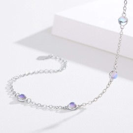 Cuoka Moonstone Bracelets 925 Sterling Silver Rainbow Round Moonstone Bracelet Moonstone Jewellery for Women Girlfriend Mom (Round, Silver) (Round)