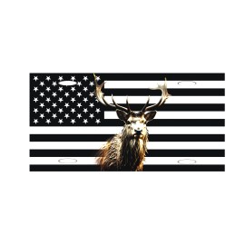 DIGIART INTERNATIONAL DEER ELK HUNTER AMERICAN TACTICAL FLAG METAL CAR NOVELTY LICENSE PLATE AUTO TAG