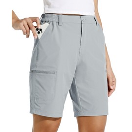 Willit Women's 10" Hiking Cargo Shorts Stretch Golf Active Long Shorts Quick Dry Outdoor Summer Shorts Gray XL