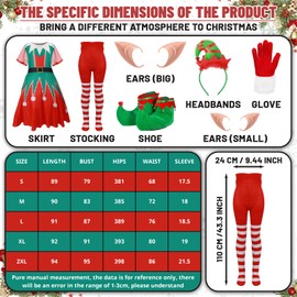 EQTGI 7 Pcs Elf Costume for Women Elf Dress Outfit for Adult Christmas Party Cosplay