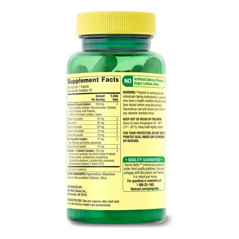 Spring Valley Enzimas Digestivas Avanzadas, Con 60 Capsulas Sin Sabor