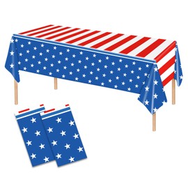 2Pcs 4th of July Tablecloth American Flag Tablecloth Patriotic Party Party Supplies Patriotic Table Covers for Veteran's Day Flag Day Columbus Day Patriotic Theme Decorations (54"x108")