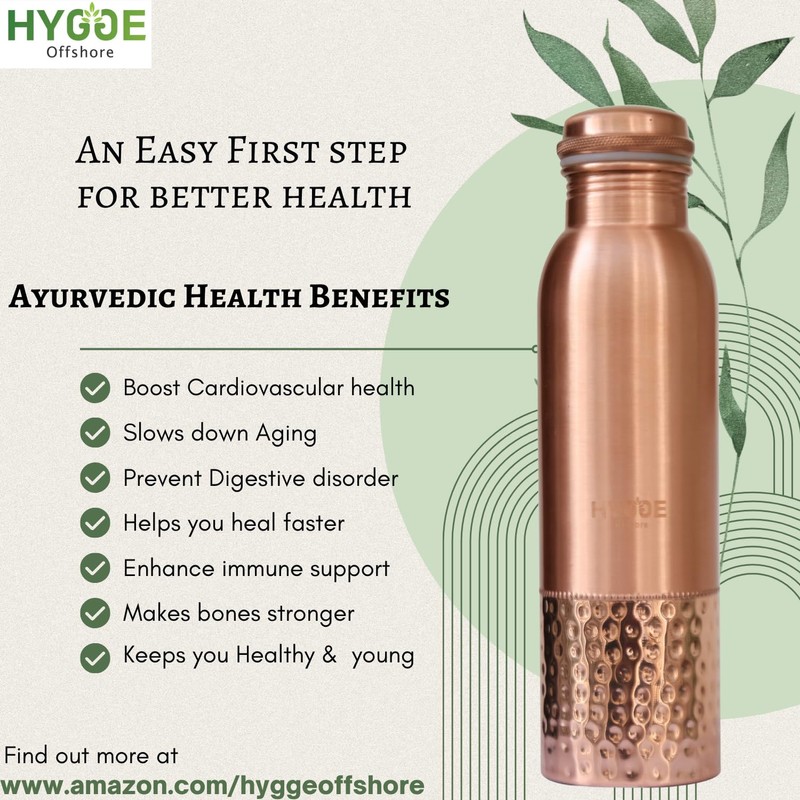 HYGGE 34oz (1L) Pure Copper Water Bottle – Leak-Proof Ayurvedic