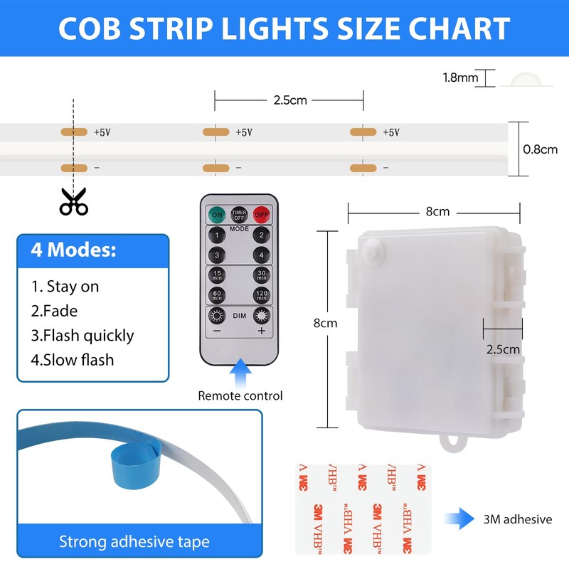 OMIKA COB LED Light Strip, Wireless 640LED Battery Powered LED