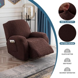 YUEANG 4 Pieces Recliner Cover Stretch Sofa Slipcover, Sofa Couch Cover for Reclining Couch 1 Seat, Washable Furniture Protector with Elastic Bottom for Kids, Dog