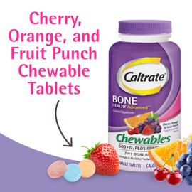 Caltrate Chewables 600 +D3 Plus Minerals Calcium and Vitamin D, Sugar Free, Cherry, Orange and Fruit Punch, 90 Count