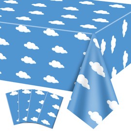 QUERICKY 4 Pack Blue Tablecloths, 137 x 274cm Blue Table Cover Story Decorations for Kids Birthday Party, Baby Shower Party