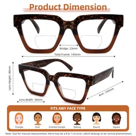 SOPHILY Bifocal Reading Glasses Women Oprah Style Bi-focal Readers Oversized Eyewear Designer Ladies Large Frame Square, Black/Red Leopard Print, +1.00