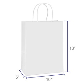 BagDream Paper Shopping Bags 10x5x13 100Pcs White Kraft Gift Bags with Handles Bulk, for Shopping, Merchandise, Retail, Party Favor, Gifts, Take-out, Recyclable Paper Sacks