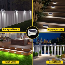 ROSHWEY Solar Outdoor Lights, 10 Pack 30 LED Fence Lights Waterproof Solar Powered Deck Post Lamps Stainless Steel Outside Step Lighting for Backyard Yard Walkway Stairs, Cool White Light