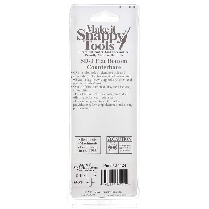 Snappy Tools 3/8 Inch x 1 Inch 3-Flute Flat Bottom