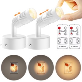 TuyuBEE Zoomable LED Spot Lights Indoor Uplighting with Remote & Timer, 5W Up Lights Indoor Dimmable Plant Spotlight Uplights Accent Lighting, Floor Spotlight Lamp with 5.9FT Plug Cord - White 2 Pack