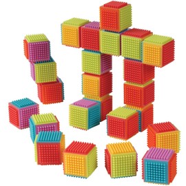 Constructive Playthings Toddler Sized Set of 24 Bristle Cubes Designed To Easily Interlock and Pull Apart