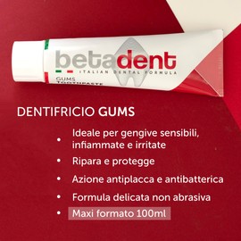 Betadent Set of 4 Toothpastes for sensitive, inflamed and irritated gums, repairs and protects, works against plaque and antibacterial. Gentle formula, non-abrasive. 4 x 100ml