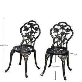 KAILI Rose Garden Cast Aluminum Bistro Chairs, Decorative Outdoor Patio Seating, Set of 2, White and Black (Rose Chair Bronze)