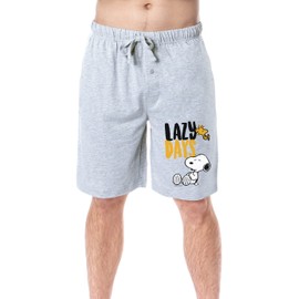Peanuts Mens' Snoopy Woodstock Lazy Days Character Sleep Pajama Shorts, Grey, Medium