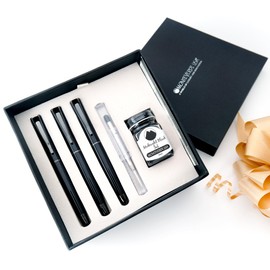 Monteverde USA Impressa 3+2 Piece Set (Fountain, Rollerball, Ball Pen) | Black/Gunmetal | Medium Nib | Large Luxury Gift Box with Free Ink & Gel Refill