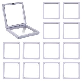 SOFPLATE 10Pcs 2.7 x 2.7 x 0.8 Inch White Floating Frame Display 3D Floating Frame Case Holder Stands Transparent PE Membranes Jewellery Storage Box for Challenge Badges Collector Medallion Jewellery
