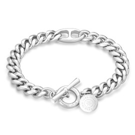 KRKC & CO Men's Bracelet, Curb Chain, Mantel Bracelet, Width 0.3 inches (8 mm), Surgical Stainless Steel, K14 Gold Plated, Hypoallergenic, Stylish, Men, Bangle, Popular, Present, 19 cm, Stainless