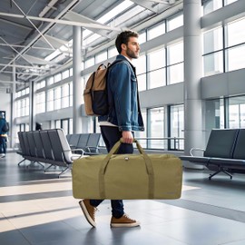 Large Duffle Bag 100L, Travel Duffel Bag for Men, Water & Tear Resistant Travel Bag, Extra Large Moving Bags Women Weekender Bag Overnight for Sports Travel Essentials, Camping Gear Storage (Khaki)