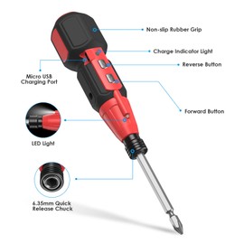 Brifit Electric Screwdriver, 10-Piece Cordless Screwdriver with LED Work Light, Electrician Screwdriver for Crafts, DIY, Computer, Phillips Flat Torx Screwdriver Set (Black/Red)
