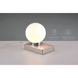 lightling David Table Lamp with Base Matte Nickel Metal Glass Shade White Touch On/Off 1 x E14 Max. 40 W Height 15 cm