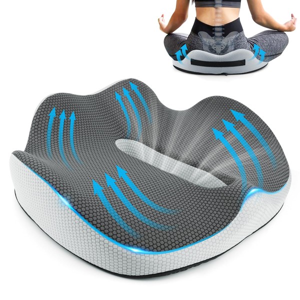 ELEPRUC Orthopedic Memory Foam Seat Cushion - Ergonomic Coccyx Cushion,