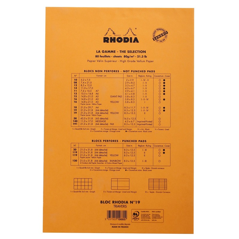 Rhodia Yellow Page Notepad, No19 A4+, Lined - Orange (19660C)