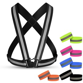 Augsion Safety Vest, Leg Band, Set, Reflective Vest, High Elasticity Belt, High Visibility, Safety Band, Fluorescent Belt, Traffic Security, Jogging, Bicycle, Bike, Night Work Clothes, Guidance