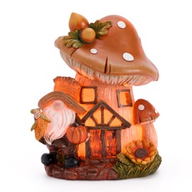 Valery Madelyn Gnomes Fall Decorations for Home, Straw House Mushroom Garden Fairy House Statues for Indoor Table Centerpiece, Harvest Thanksgiving Autumn Figurines Gift for Party Shelf Decor 6.6inch