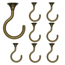 Evsteluo 8 Sets Large Swag Ceiling Hooks Heavy Duty Swag Hook with Hardware for Hanging Plants Ceiling Installation Cavity Wall Fixing (8 Sets, Antique Brass)