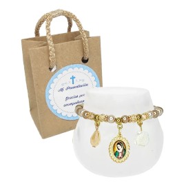 12 Pulseras Beige Recuerdo Bautizo Comunion Virgen Guadalupe