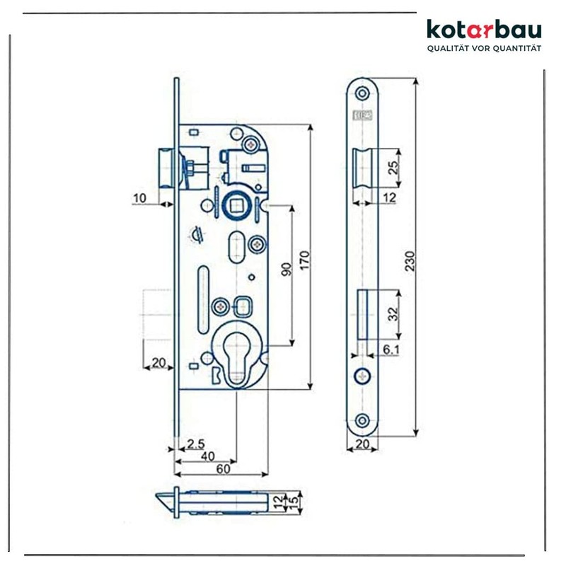 KOTARBAU Mortice Lock 90/40 mm for Profile Cylinder Universal PZ