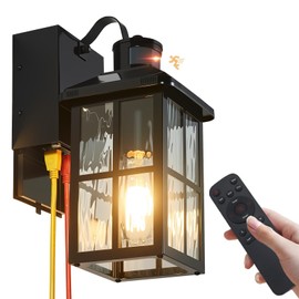 Porch Light with GFCI Outlet with Remote, Dusk to Dawn Outdoor Lighting with Outlet, Upgraded 4 Lighting Modes Motion Sensor Outdoor Lights, Waterproof Outside Lights for House Patio Garage Front Door