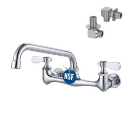 Phivan NSF/ANSI 61 Certified 8" Lead-Free Commercial Sink Faucet Wall Mount, 3 Compartment Sink Faucet with 8" Swivel Spout & Ceramic Valve for Kitchen/Restaurant/Laundry/Utility Sinks, 2 Hole