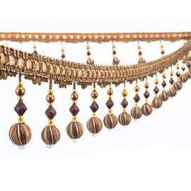 Yalulu 4 Yard Beaded Pendant Hanging Ball Tassel Fringe Trim Macrame for Curtain Tablecloth Home Decoration (Coffee)