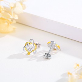 Celtic Knot Earrings 925 Sterling Silver Good Luck Irish Stud Gold heart Dangle Drop Earrings Celtic Knot Jewelry Gifts for Women, Medium, Sterling Silver, No Gemstone