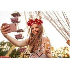 Roffiy Mouse Ears Bow Headband Valentine’s Day Red Heart Shiny Mouse Ears Sequins Bows Hairband for Woman Girl Holiday Cute Hair Decoration