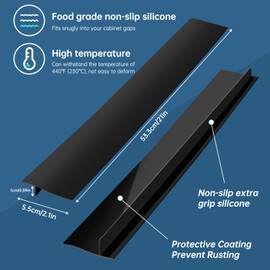 Gap Cover Stove Gap Protective Cover, Pack of 2 Sealed Guard for Hob, Oven, Washing Machine & Dryer, Heat Resistant and Easy to Clean (21 Inches, Black)