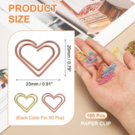 PATIKIL 100pcs Paper Clip, Heart Style Paper Clip Small Cute Rust-Proof Metal Strong Durable Bulk for Office Home, 23mm, 2 Color