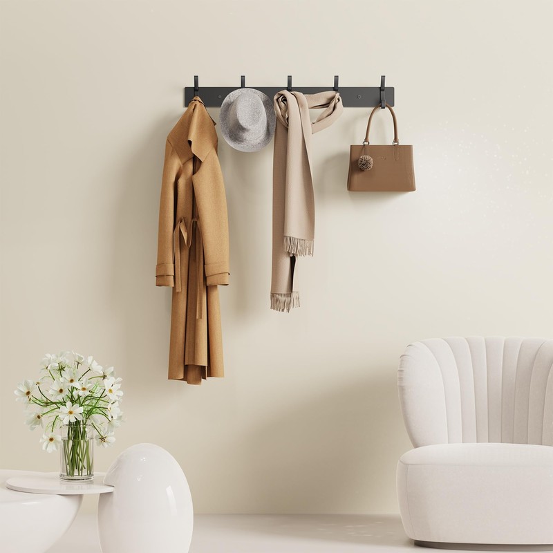 evory Coat Rack Wall Mounted,5 Coat Hooks for Hanging Coats,Metal