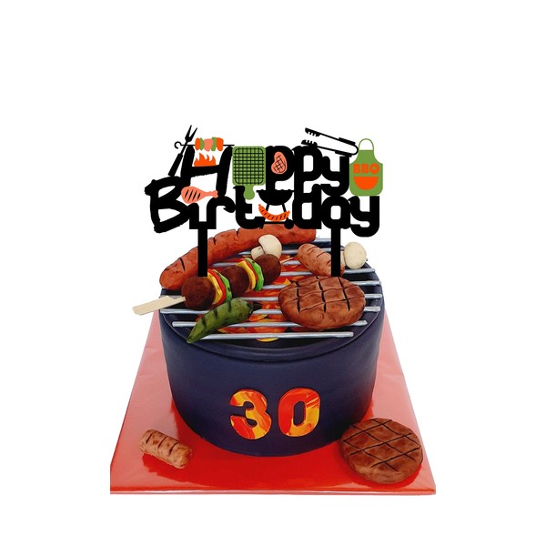HAKPUOTR Barbecue Happy Birthday Cake Topper, BBQ kebabs Happy Birthday Cake Topper for Kids Birthday Party Decoration, Cooking/BBQ Theme Party Cake Decoration Acrylic