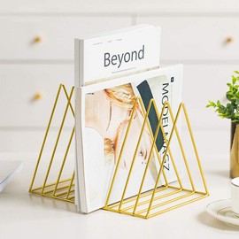 Sooyee 2 Pack 9 Slot Gold Magazine Holder,Desktop File Sorter Organizer Triangle Bookshelf Decor Home Office