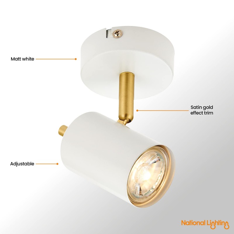 National Lighting Quinn Modern Single Matt White with Brushed Gold