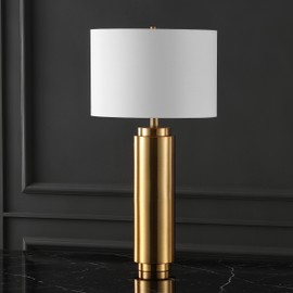 SAFAVIEH Couture Lighting Collection Terry Modern Metal Pillar Gold/White 30-inch Bedroom Living Room Home Office Desk Nightstand Table Lamp (LED Bulb Included)