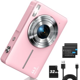 CAMKORY Digital Camera, Kids Camera FHD 1080P Camera for Photography and Video, 16X Zoom Anti Shake Small Digital Camera with 32GB Card Compact Vlogging Camera for Boys Girls, Pink